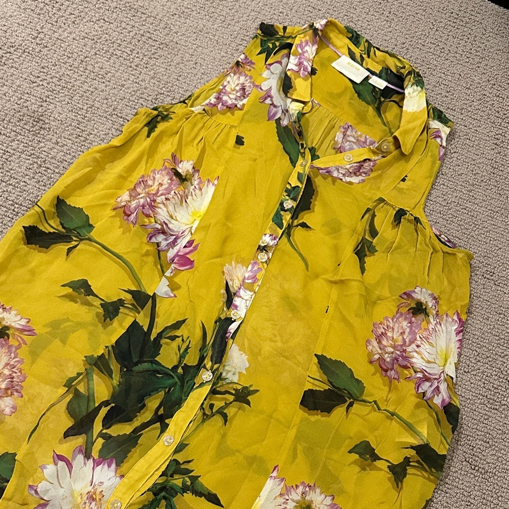 Maeve Yellow Floral Sleeveless Button-Front Tank